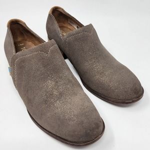 Toms Shaye Dusty Gold Star Suede Brown Gold Sparkle Stack Heel Bootie Womens 8.5